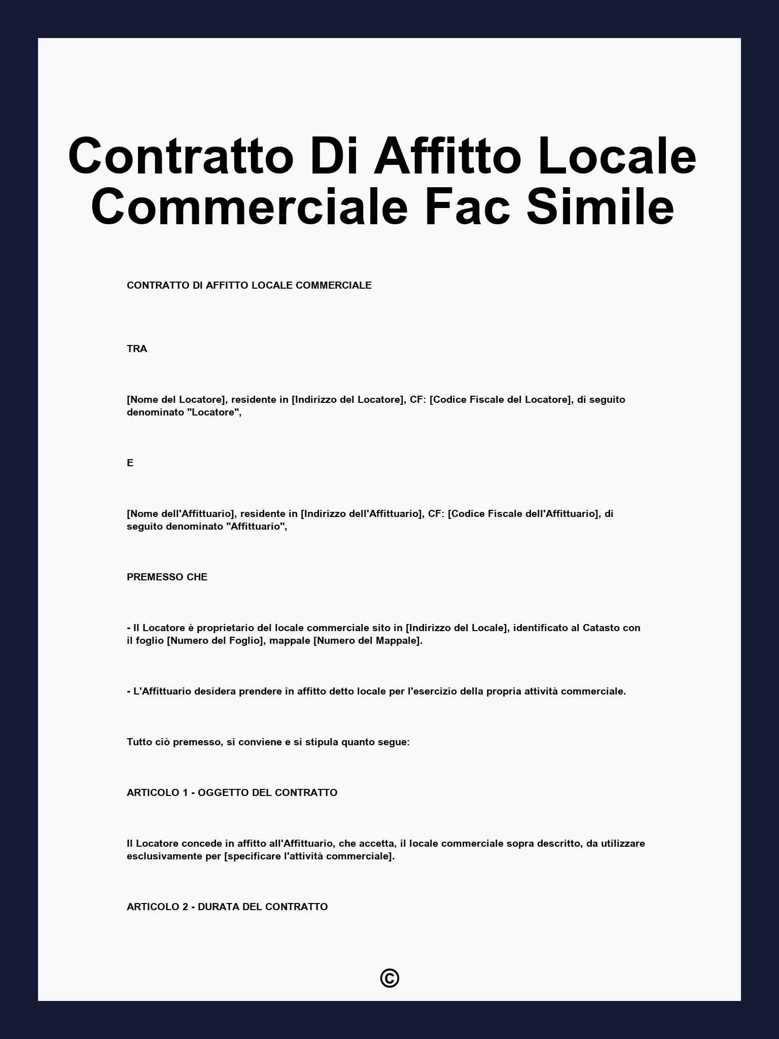 Contratto Di Affitto Locale Commerciale Fac Simile