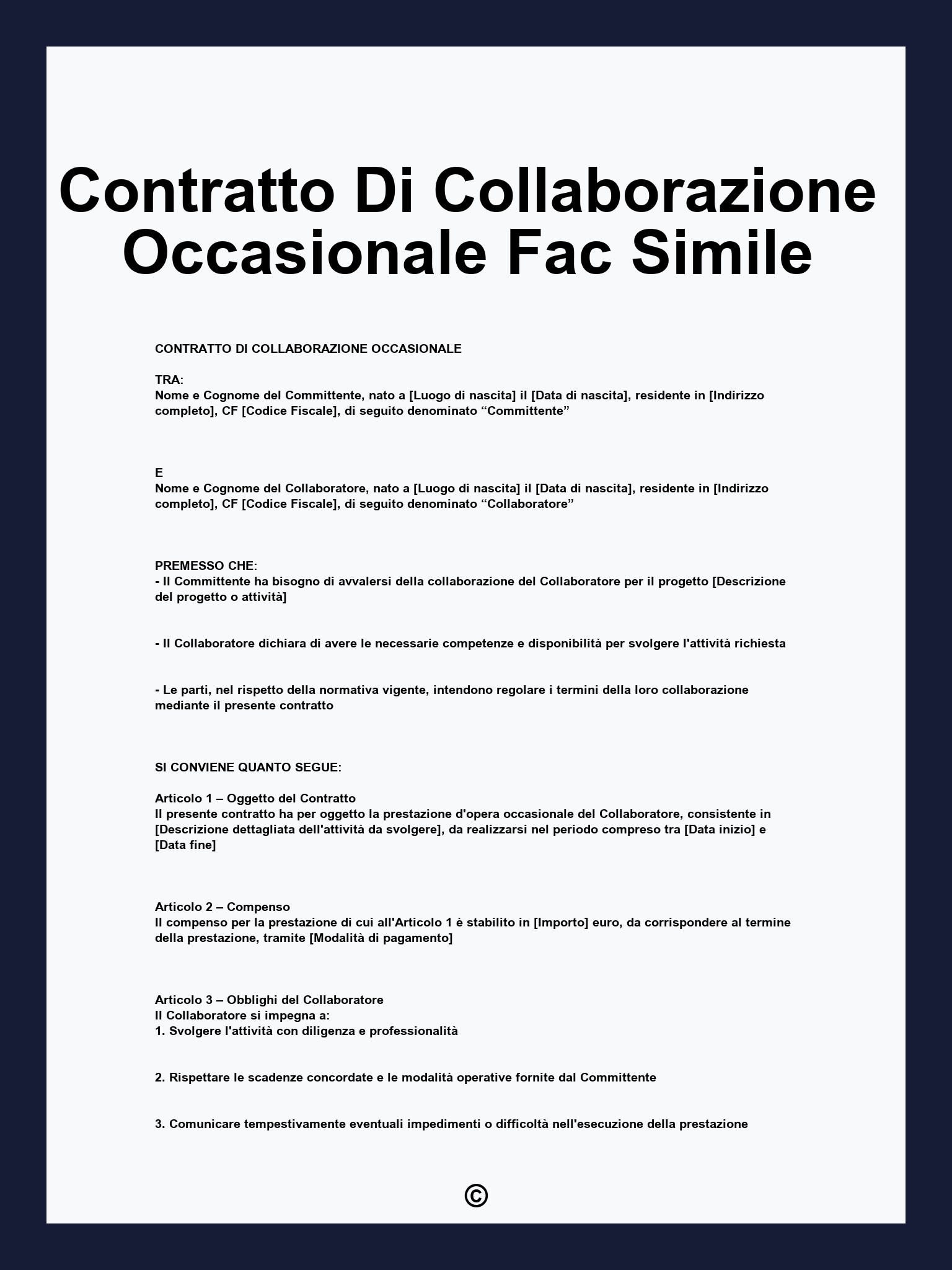 Contratto Di Collaborazione Occasionale Fac Simile