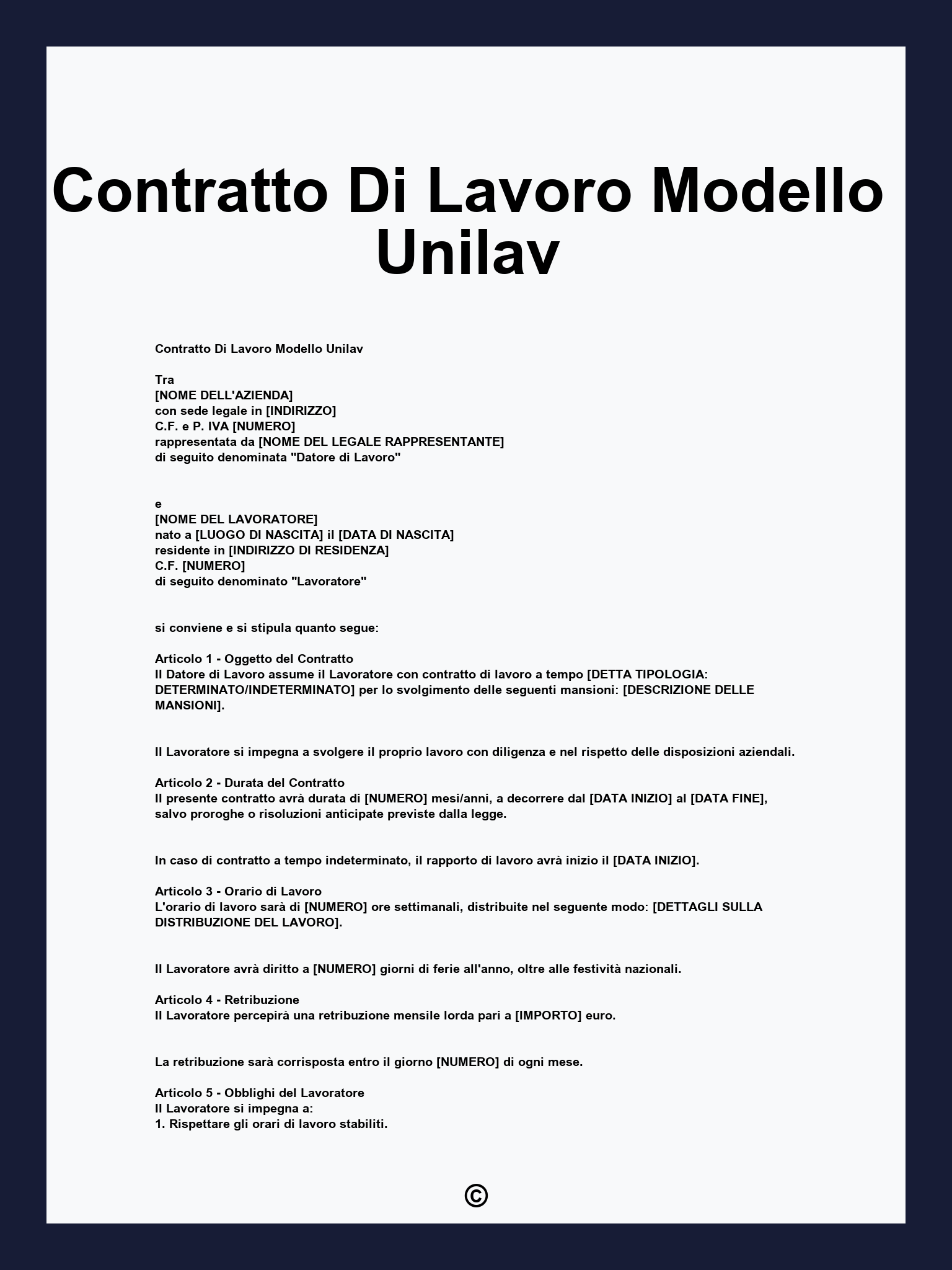 Contratto Di Lavoro Modello Unilav