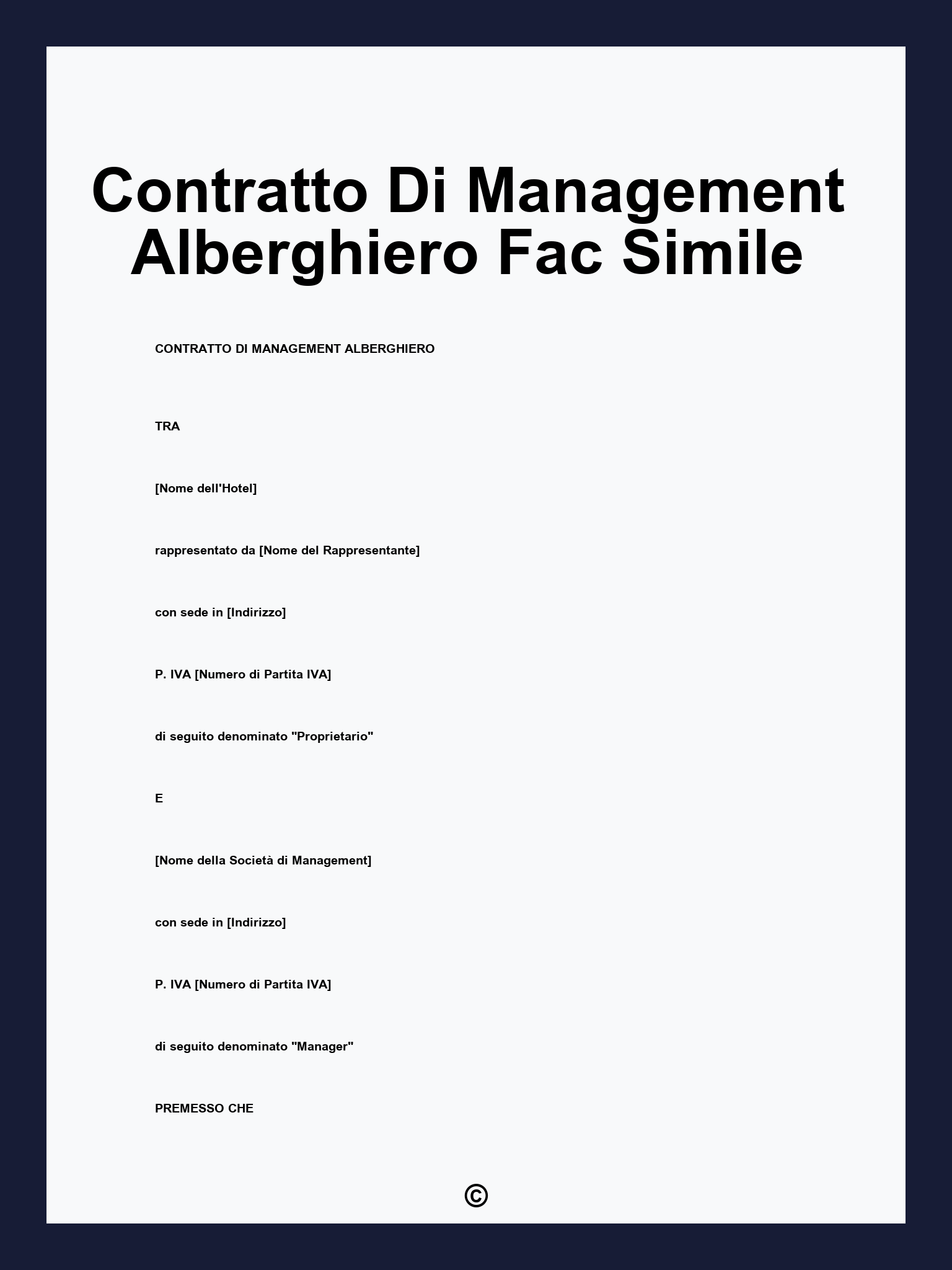 Contratto Di Management Alberghiero Fac Simile