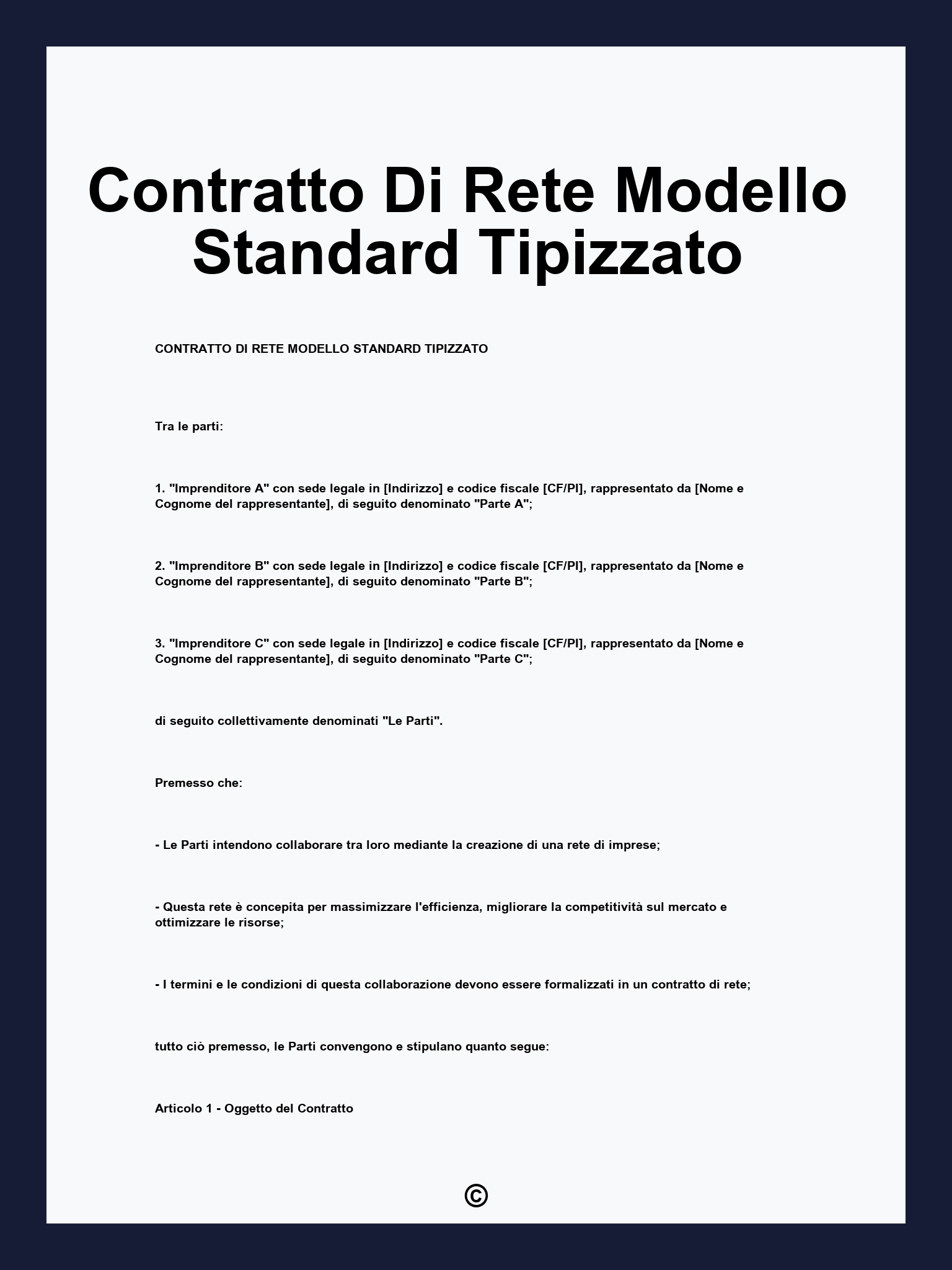 Contratto Di Rete Modello Standard Tipizzato