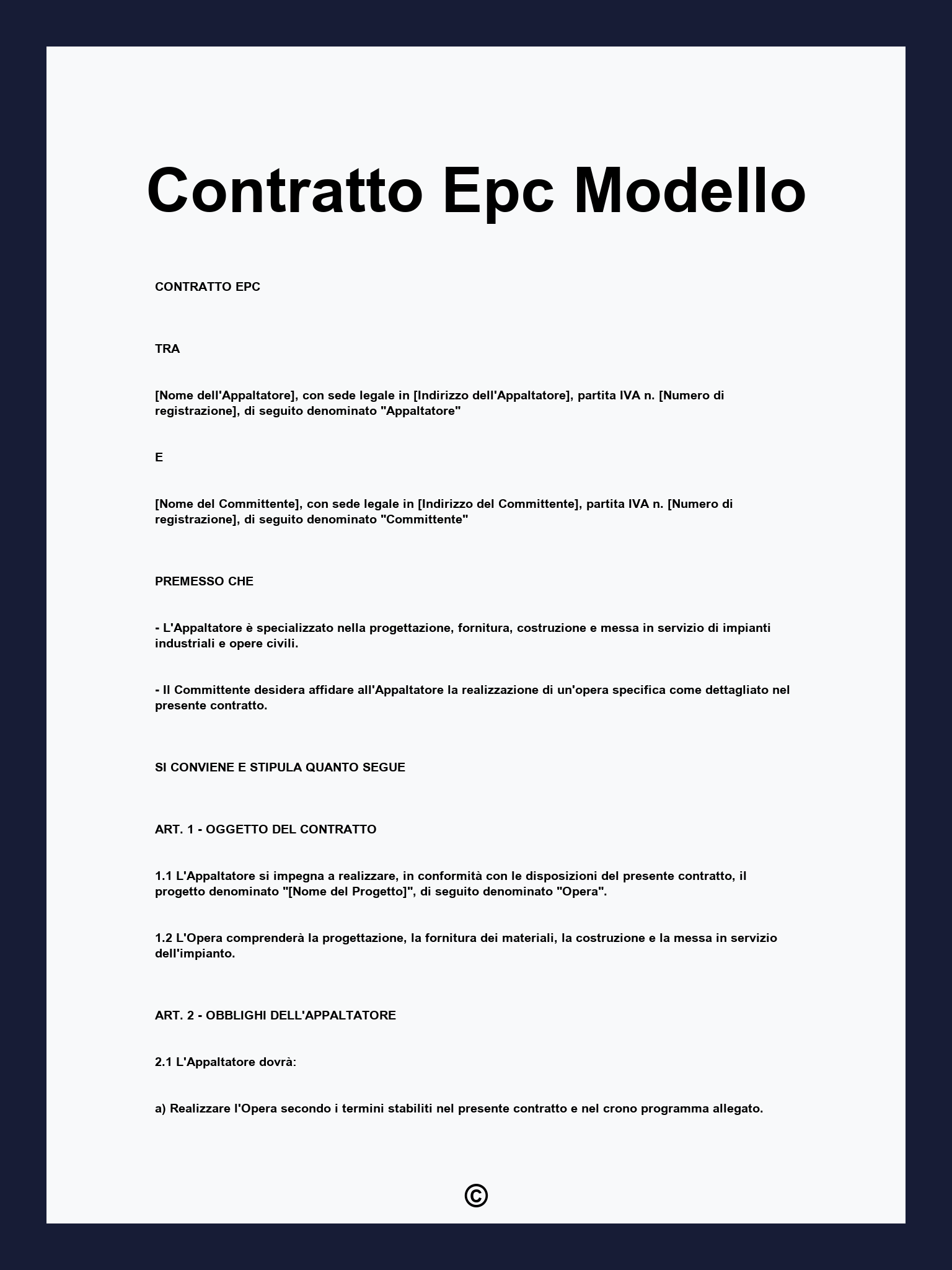 Contratto Epc Modello