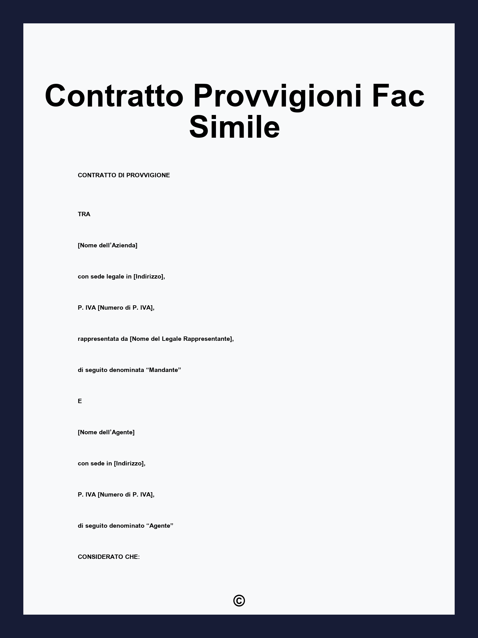 Contratto Provvigioni Fac Simile