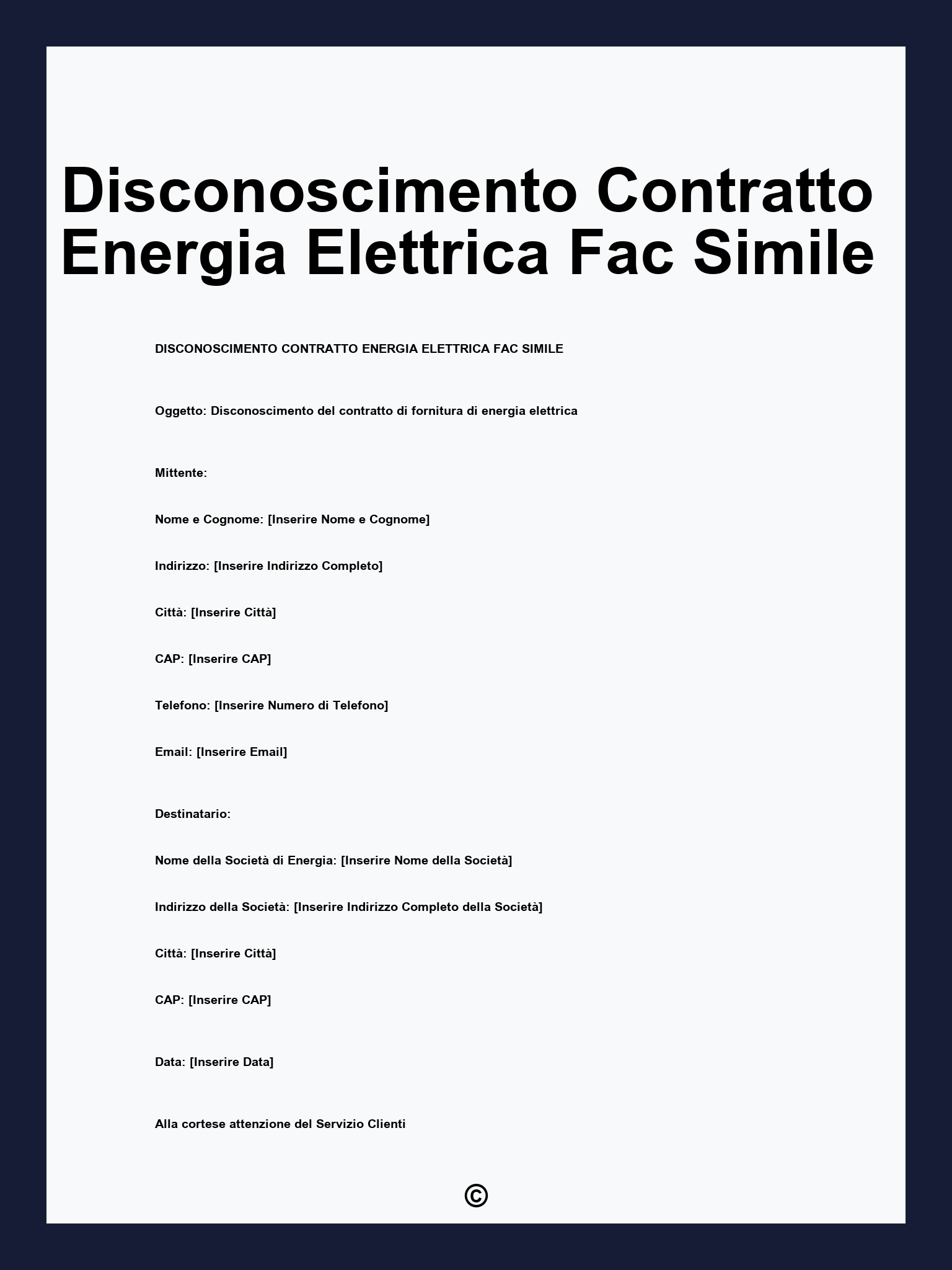 Disconoscimento Contratto Energia Elettrica Fac Simile