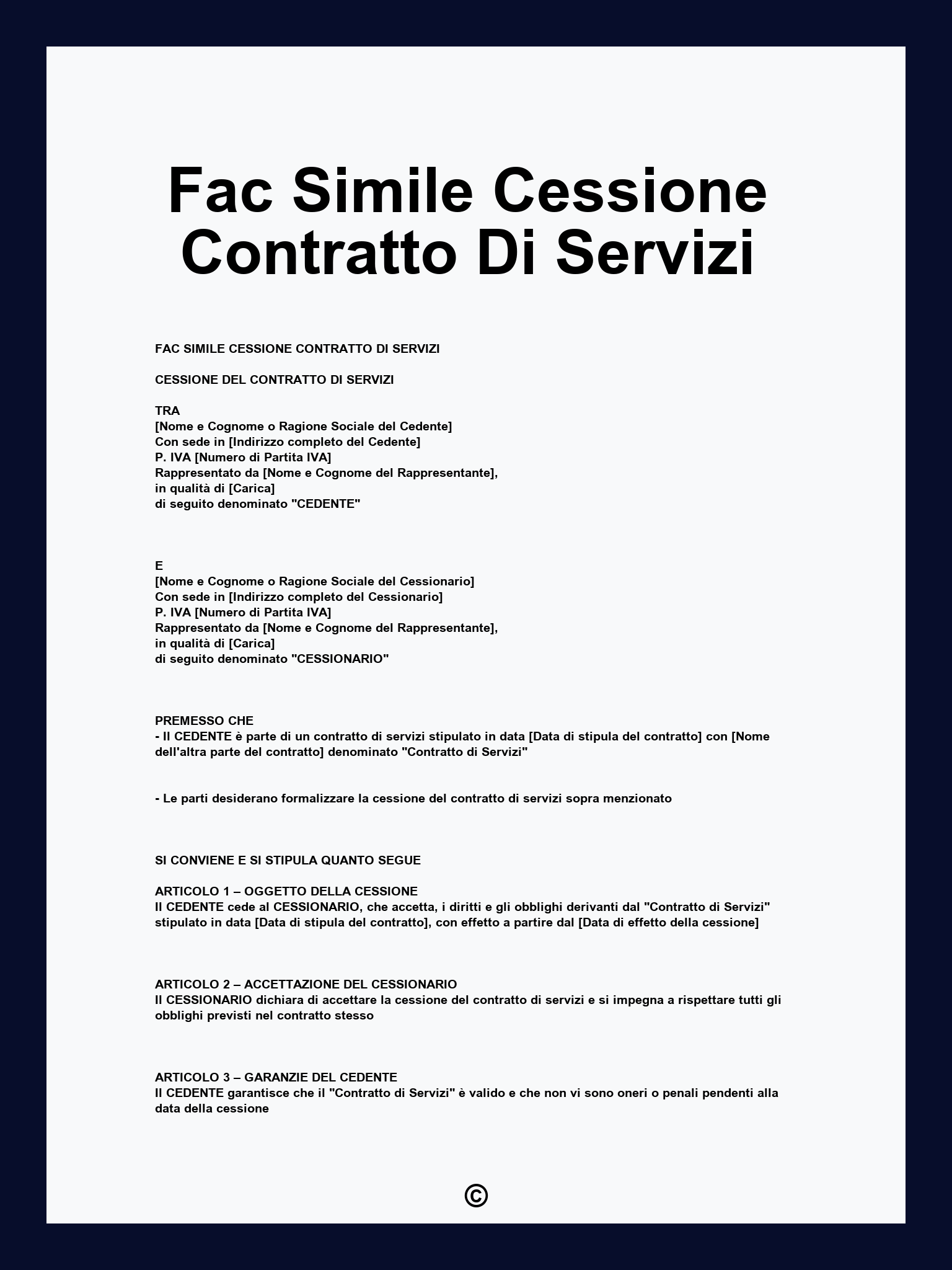 Fac Simile Cessione Contratto Di Servizi