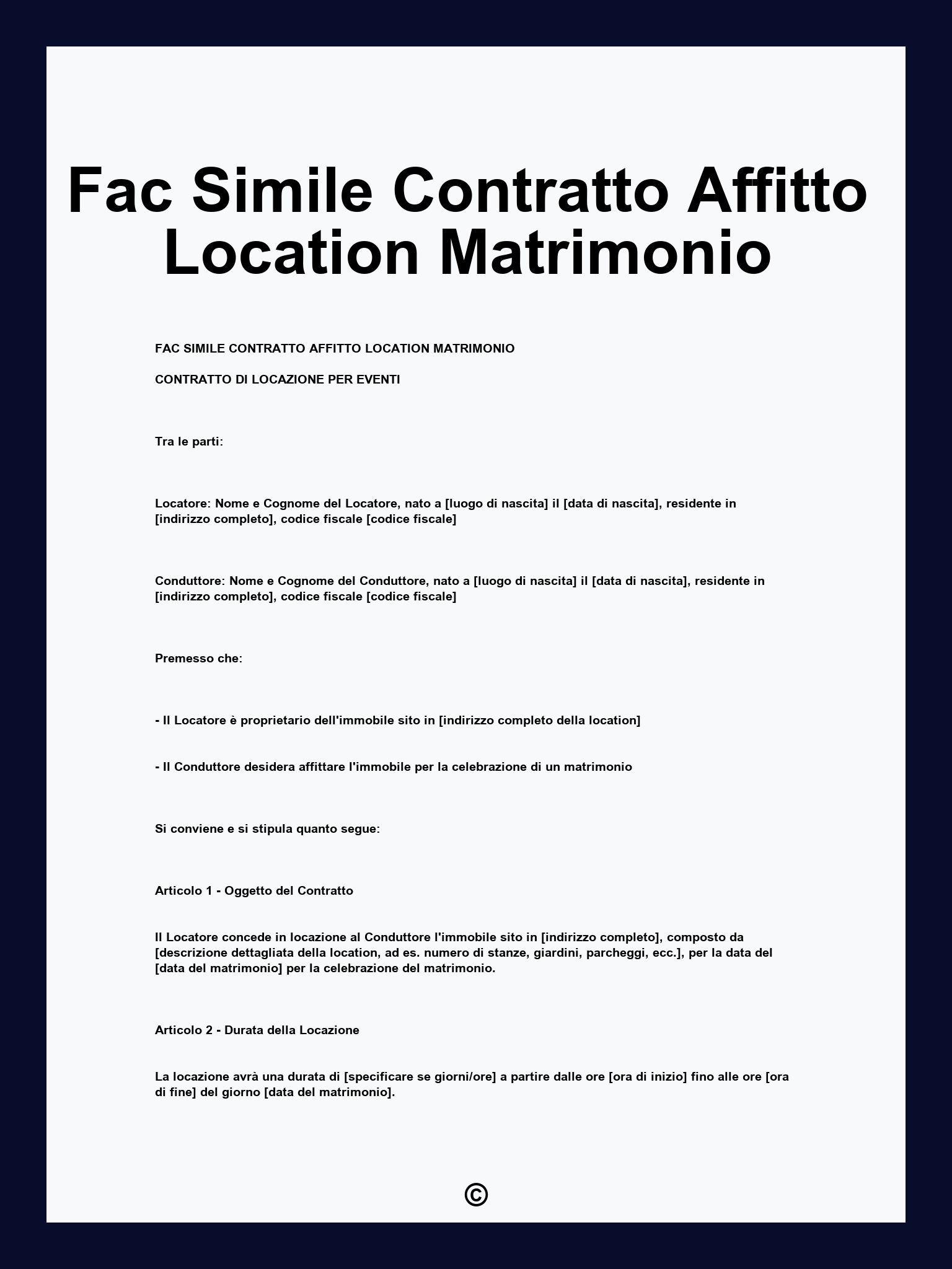 Fac Simile Contratto Affitto Location Matrimonio