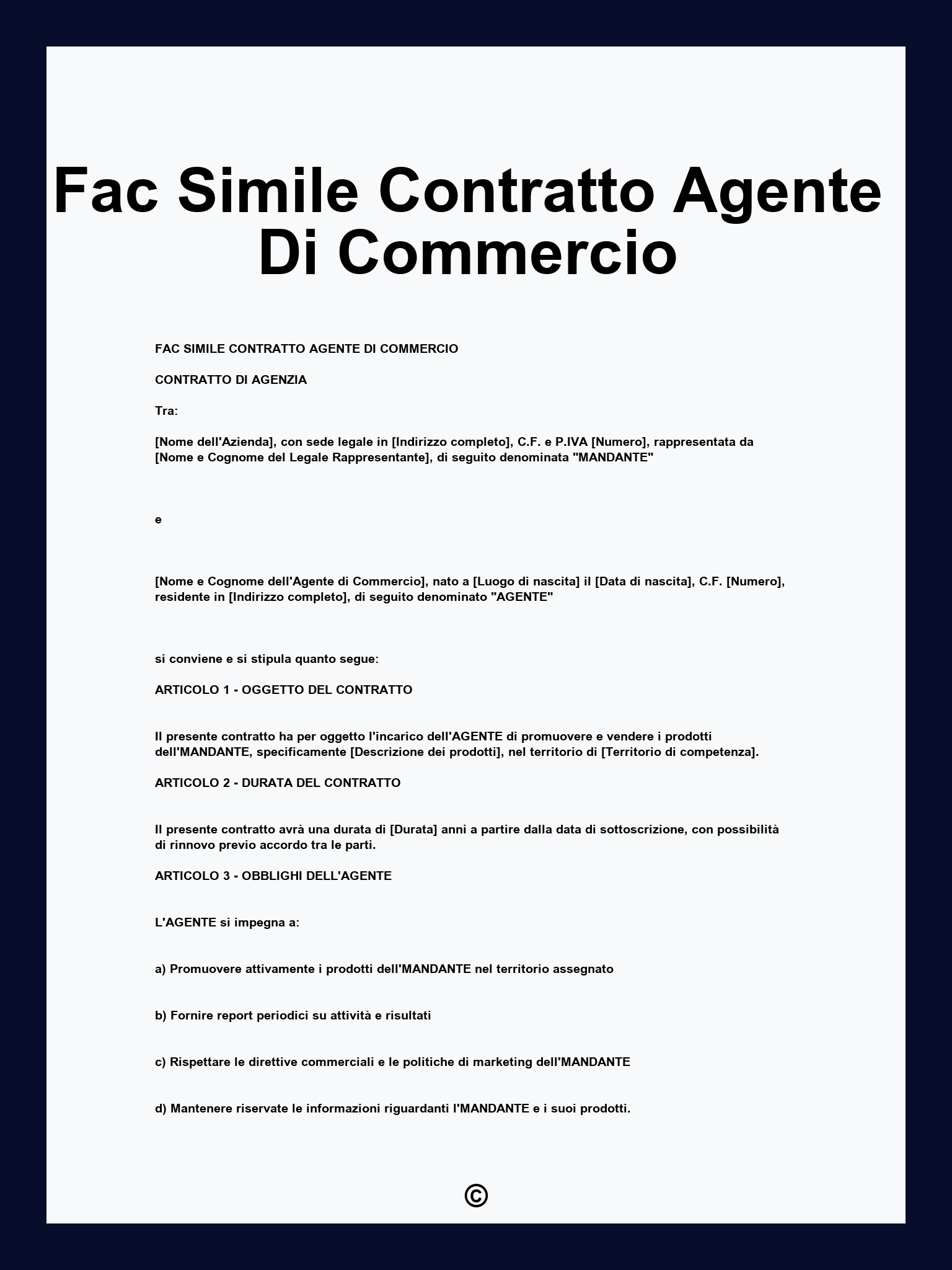 Fac Simile Contratto Agente Di Commercio