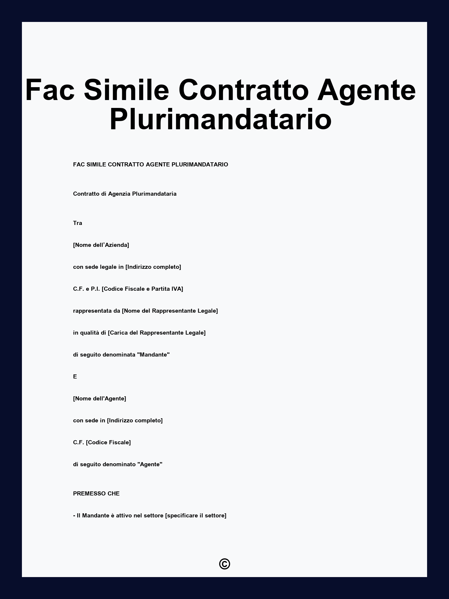 Fac Simile Contratto Agente Plurimandatario