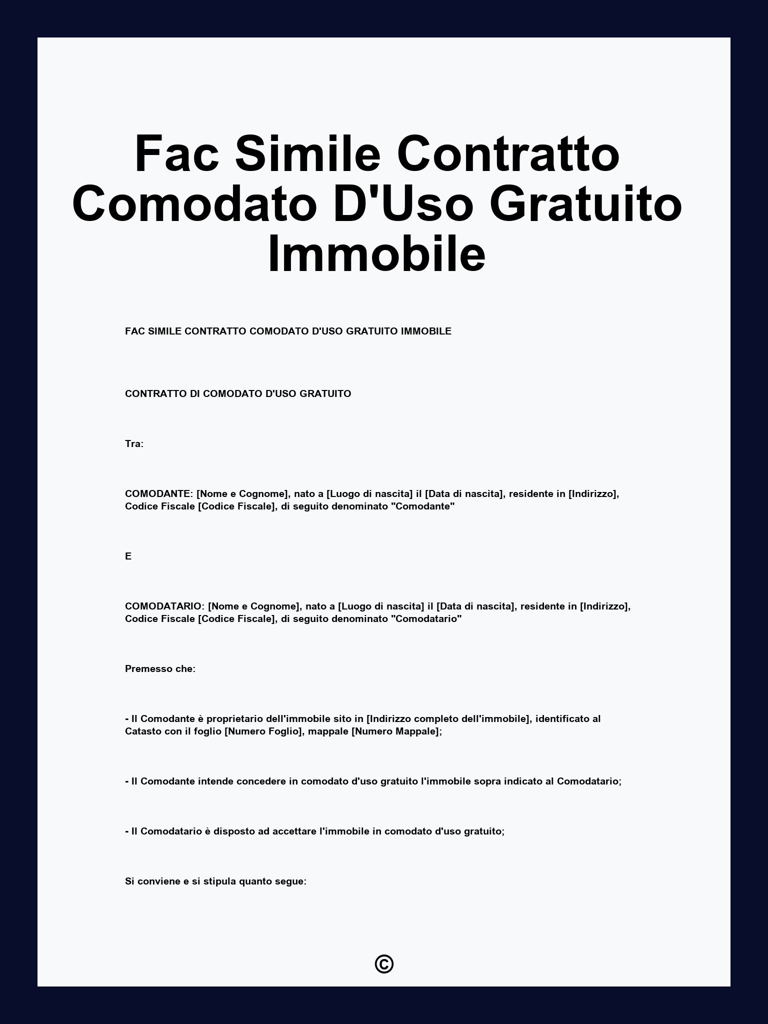 Fac Simile Contratto Comodato D'Uso Gratuito Immobile