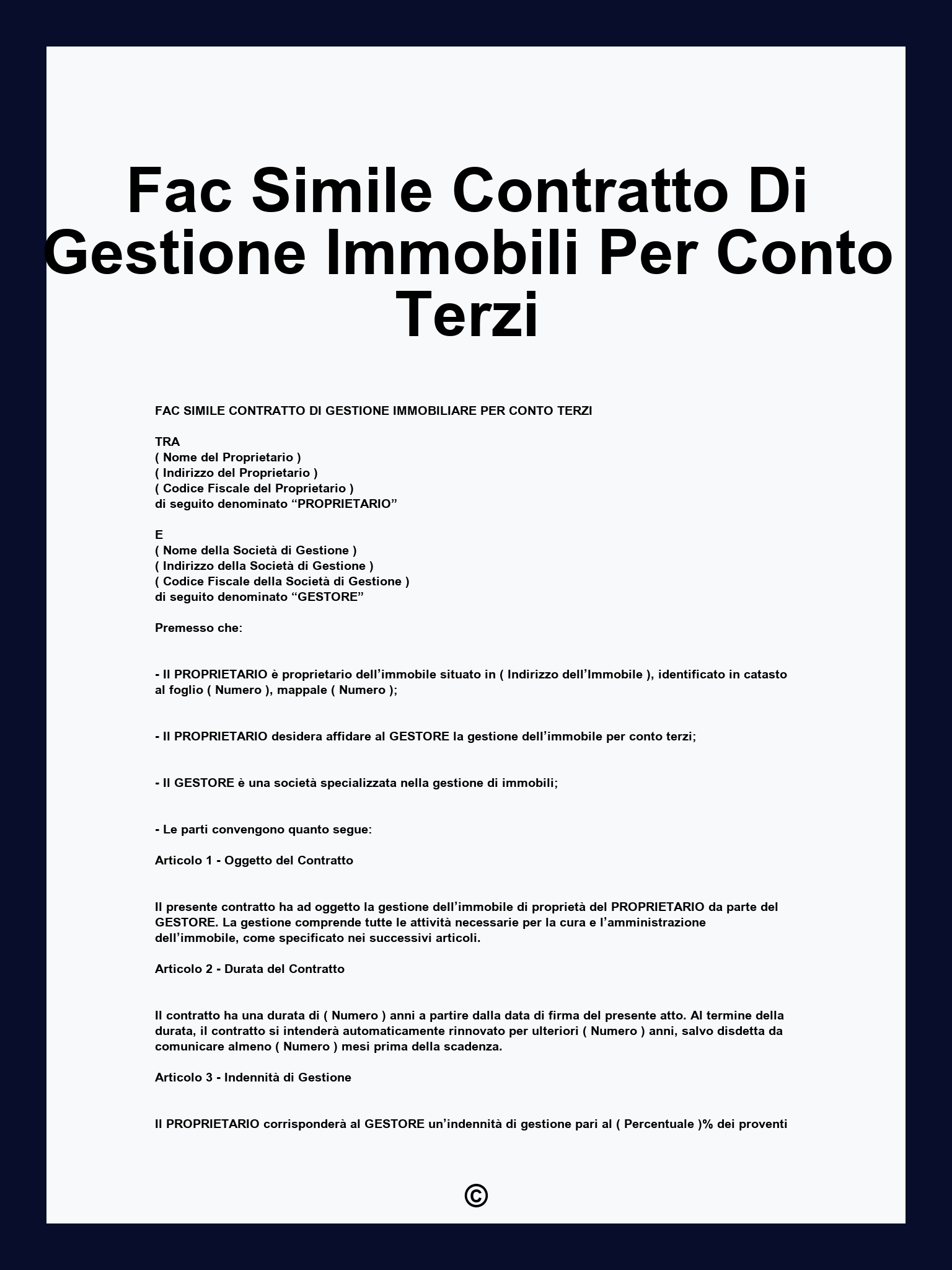 Fac Simile Contratto Di Gestione Immobili Per Conto Terzi