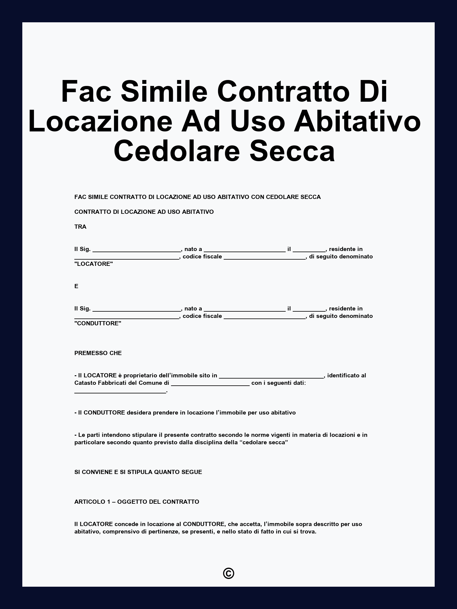 Fac Simile Contratto Di Locazione Ad Uso Abitativo Cedolare Secca