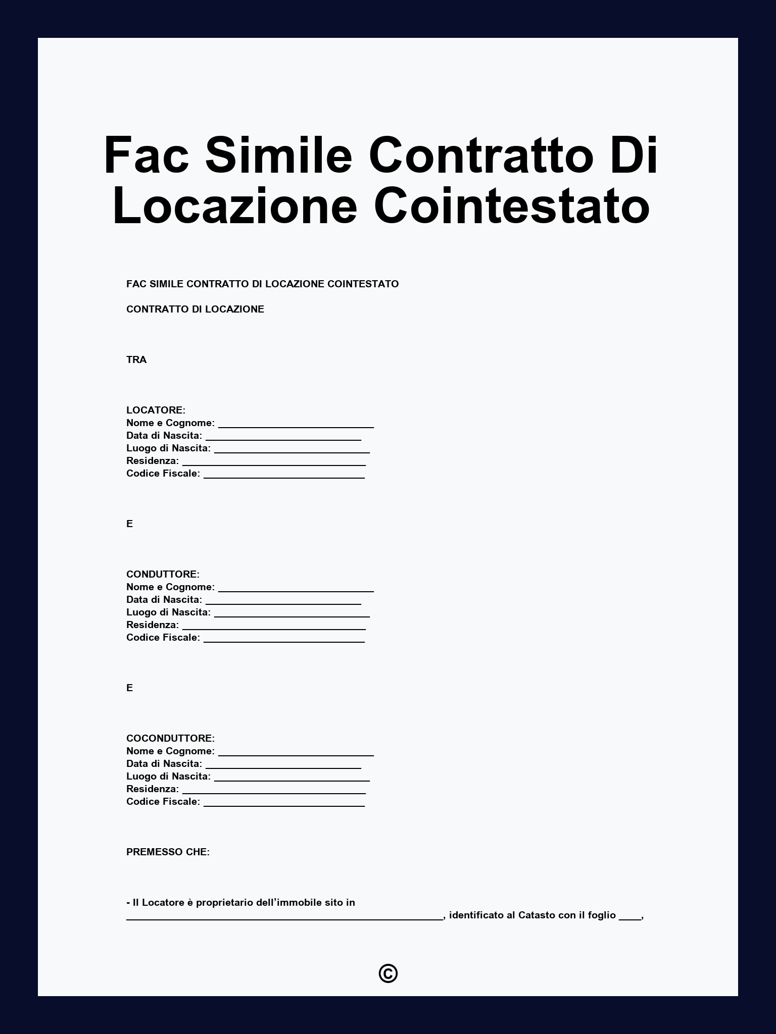 Fac Simile Contratto Di Locazione Cointestato