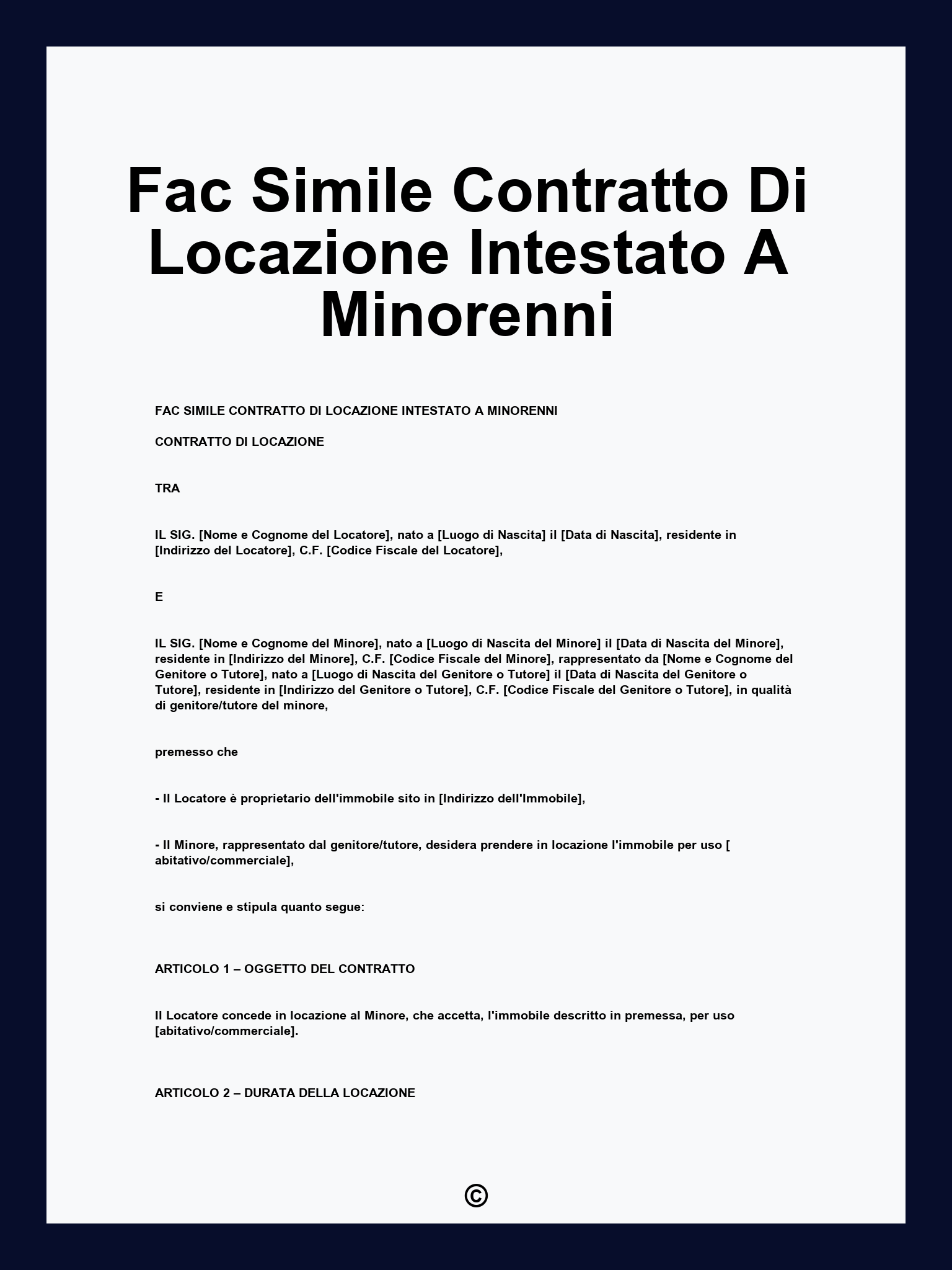 Fac Simile Contratto Di Locazione Intestato A Minorenni