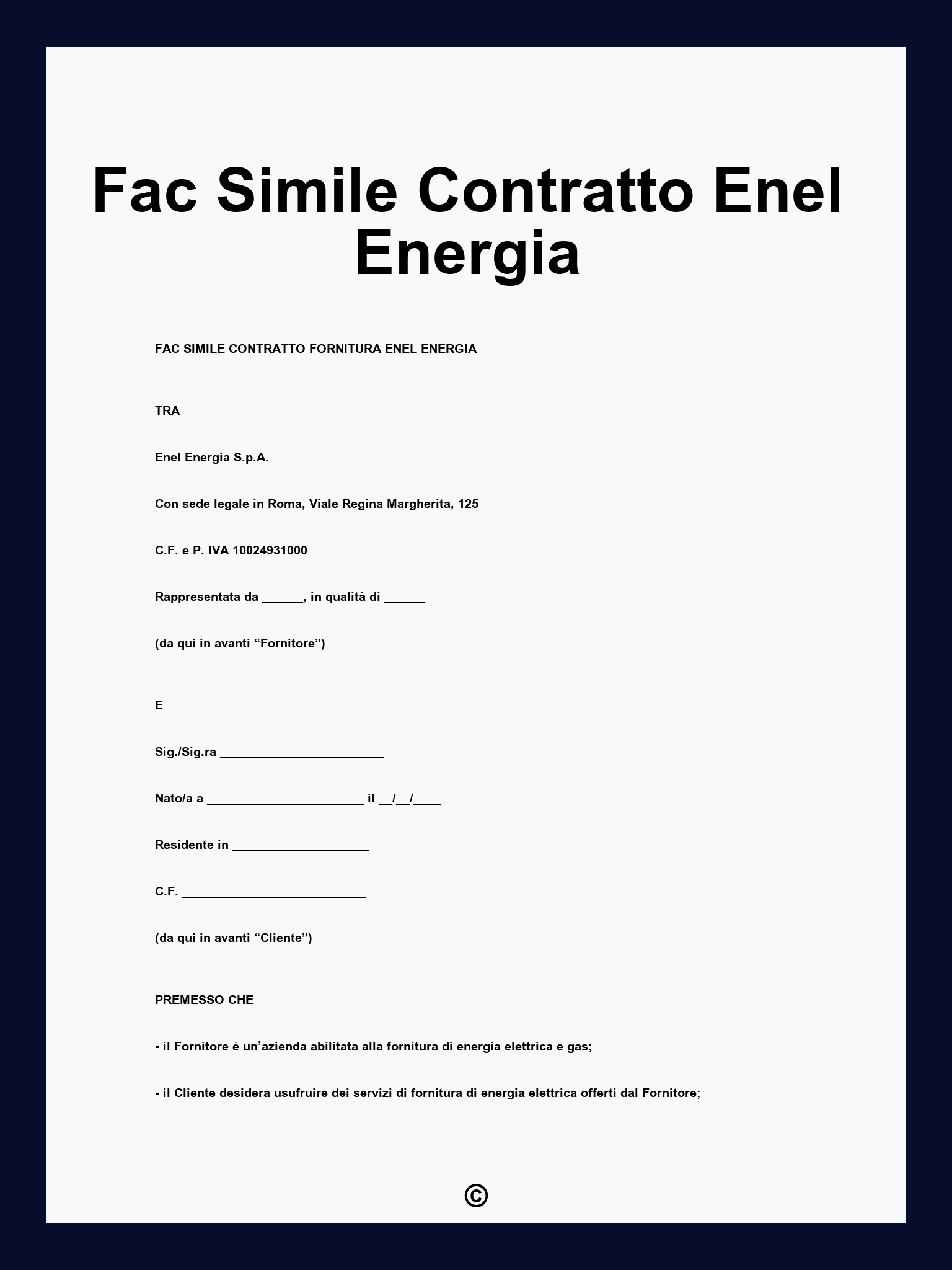 Fac Simile Contratto Enel Energia