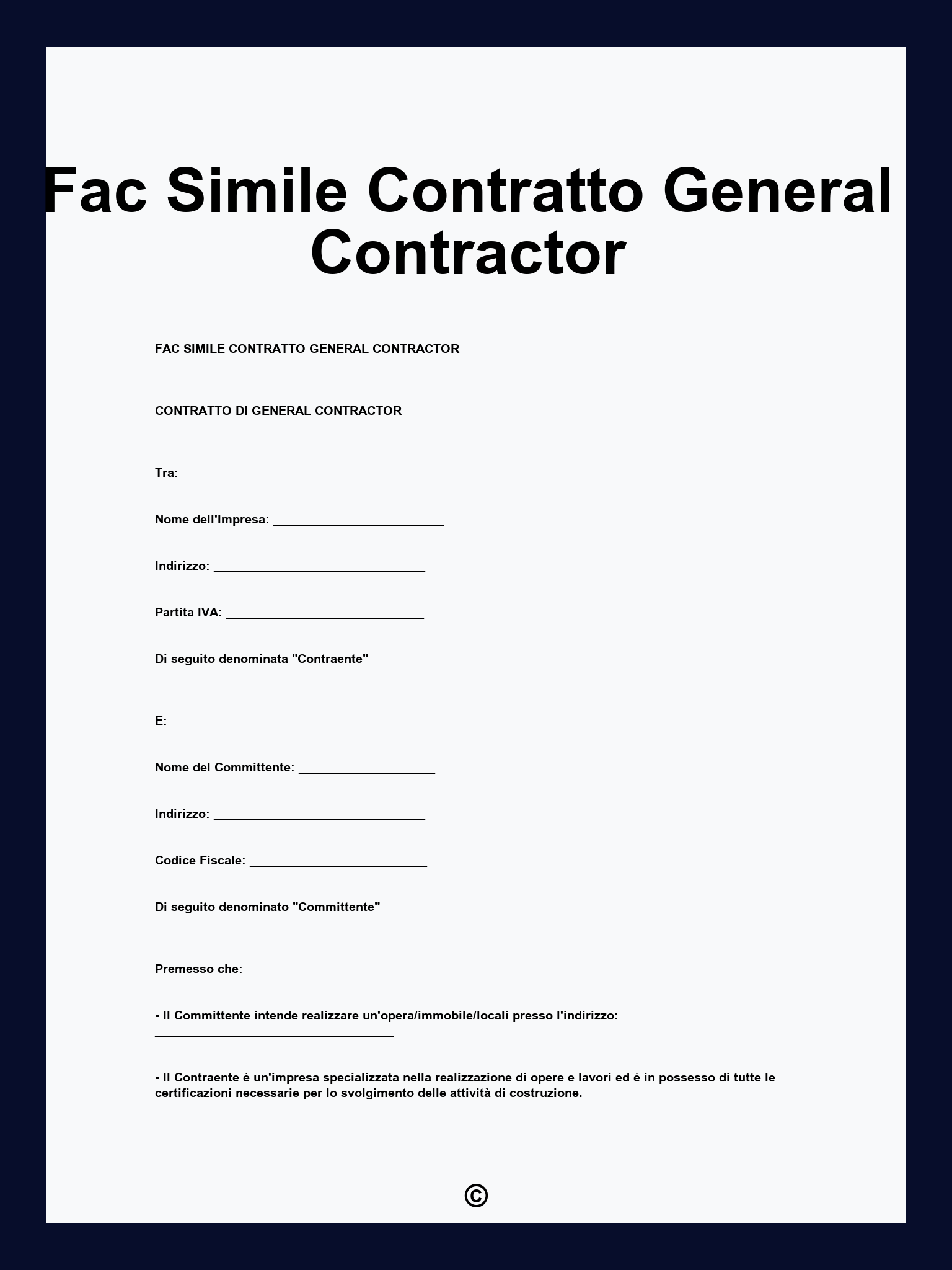 Fac Simile Contratto General Contractor