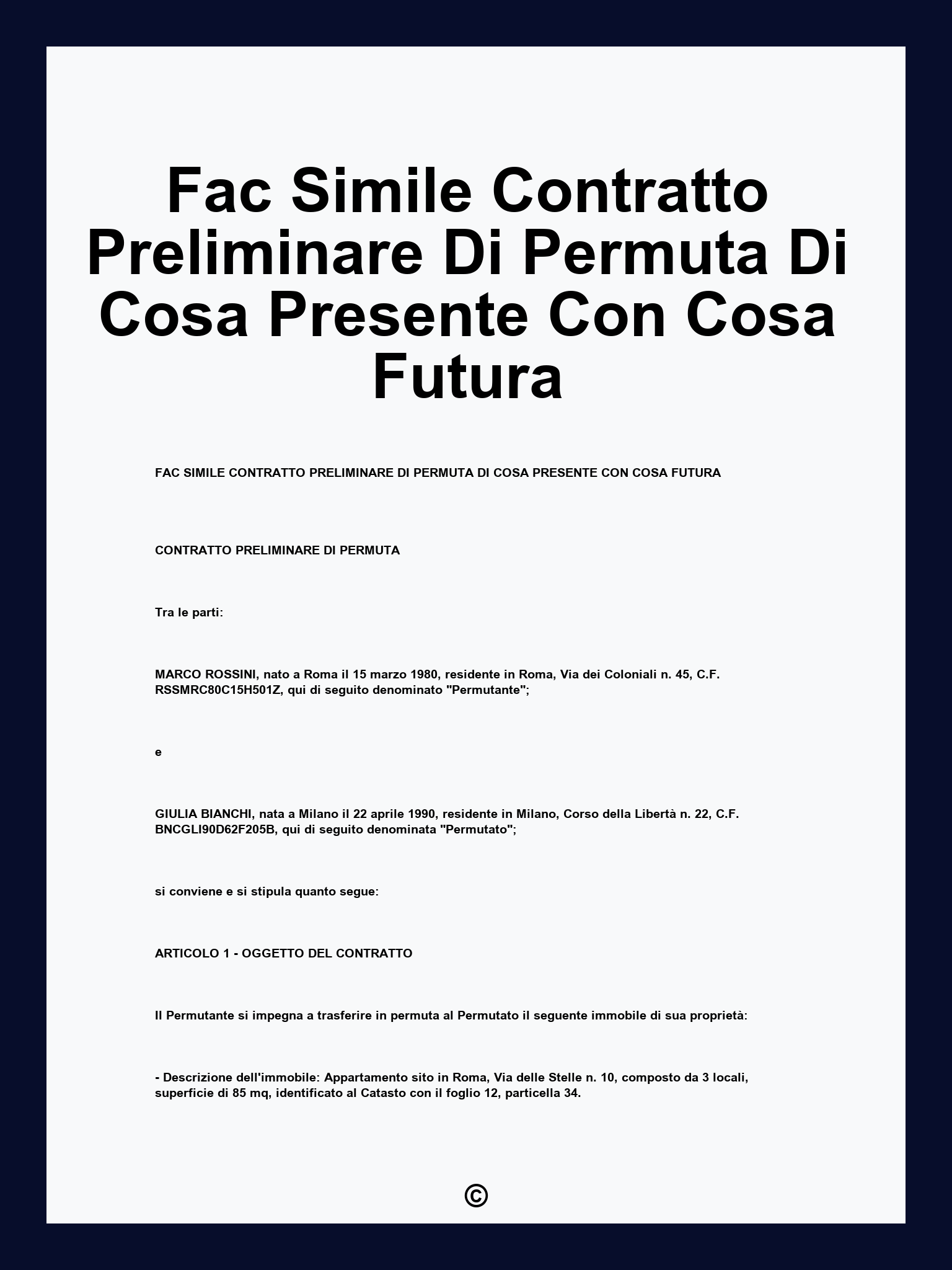 Fac Simile Contratto Preliminare Di Permuta Di Cosa Presente Con Cosa Futura