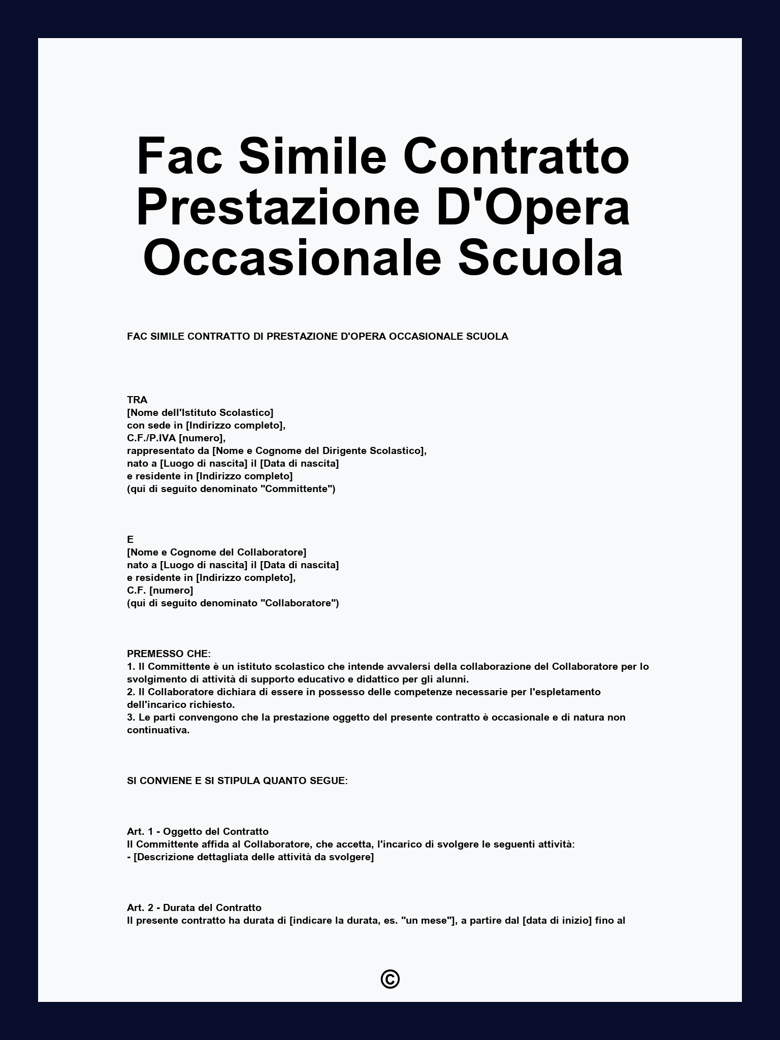 Fac Simile Contratto Prestazione D'Opera Occasionale Scuola