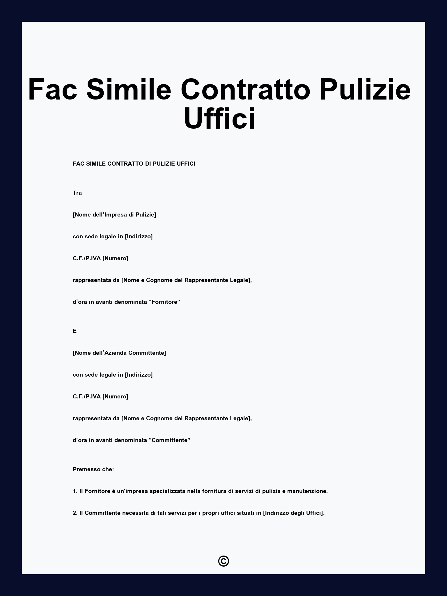 Fac Simile Contratto Pulizie Uffici