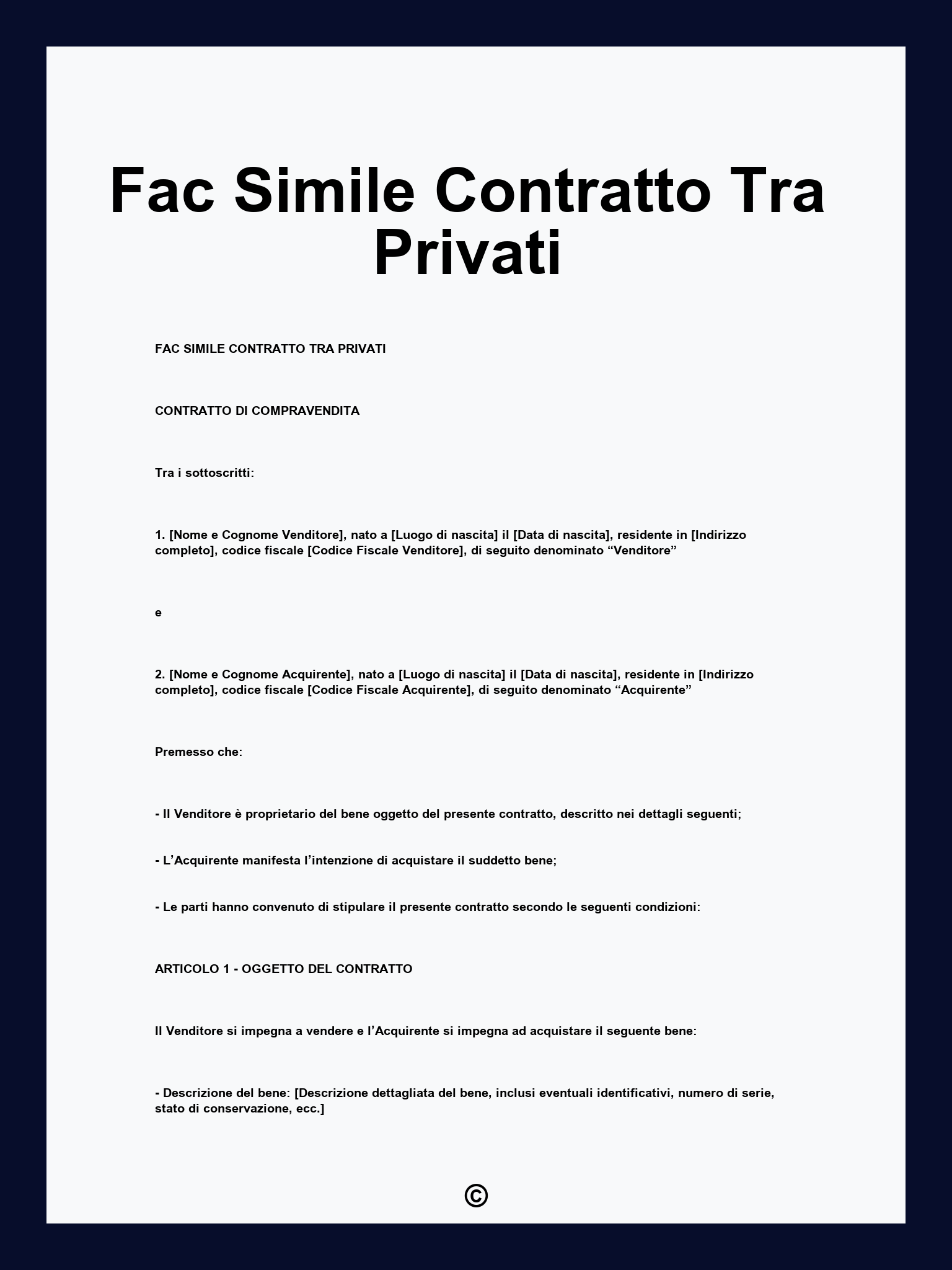 Fac Simile Contratto Tra Privati