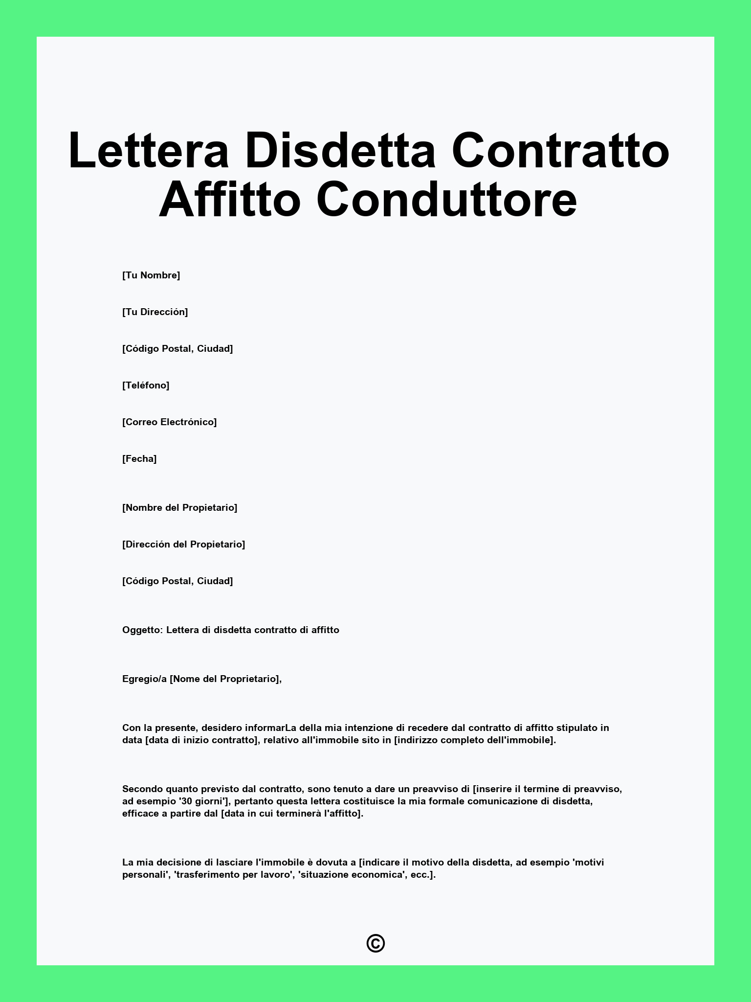 Lettera Disdetta Contratto Affitto Conduttore