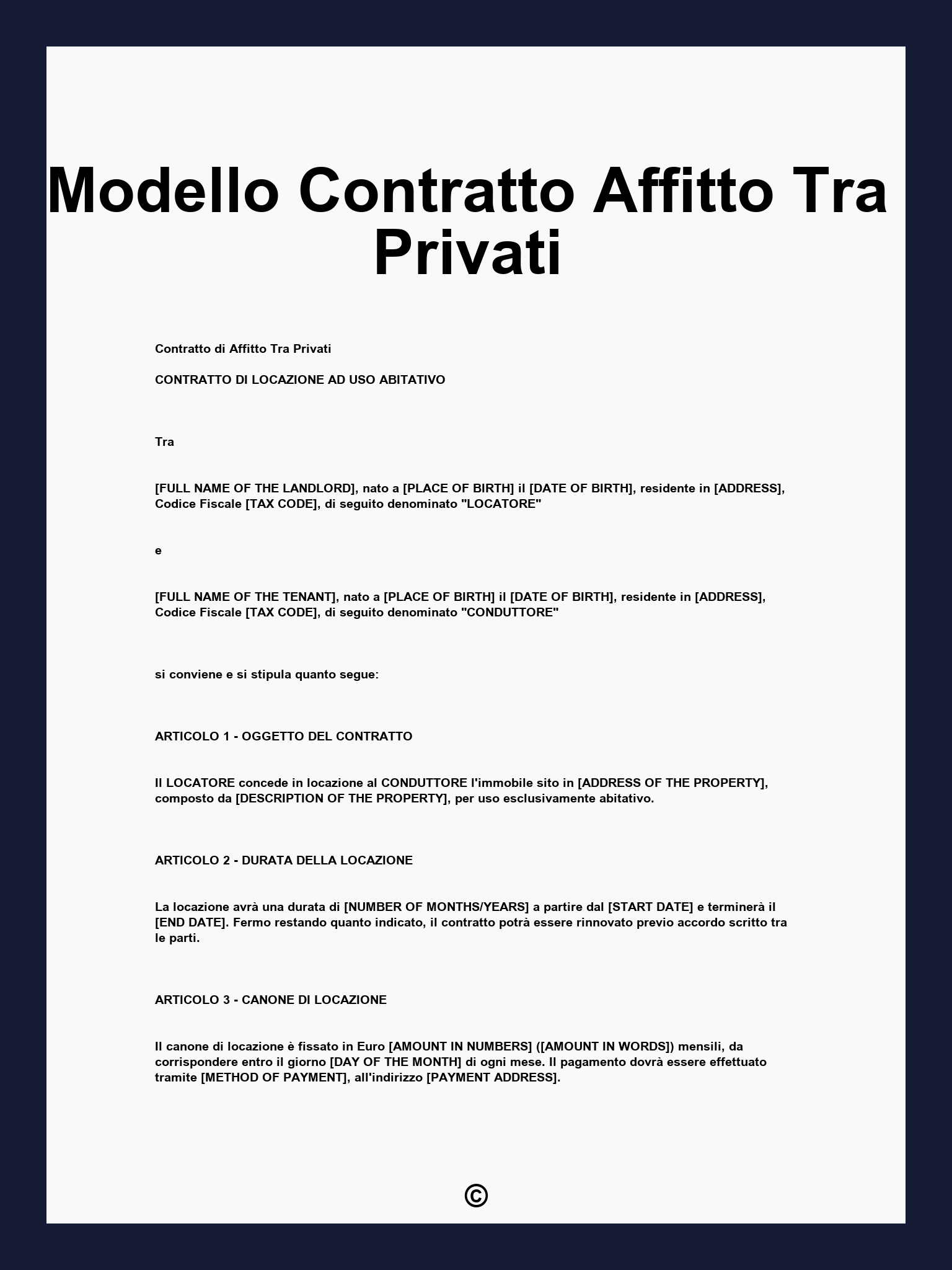 Modello Contratto Affitto Tra Privati