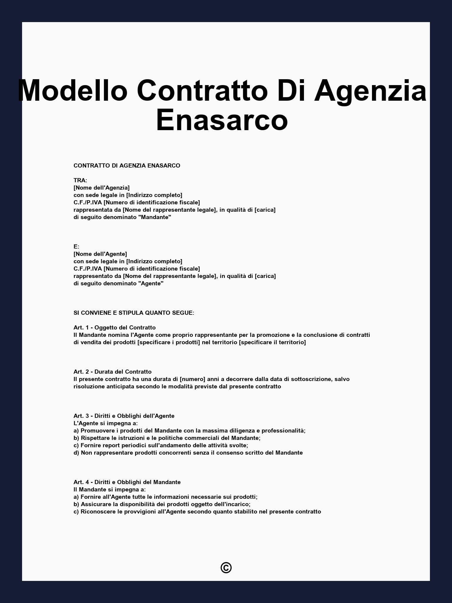 Modello Contratto Di Agenzia Enasarco