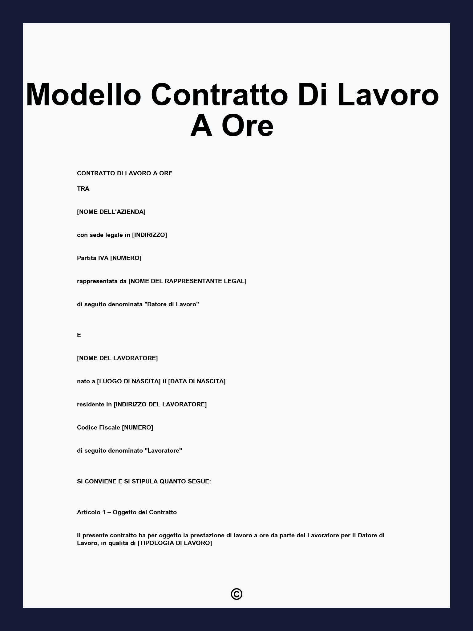 Modello Contratto Di Lavoro A Ore