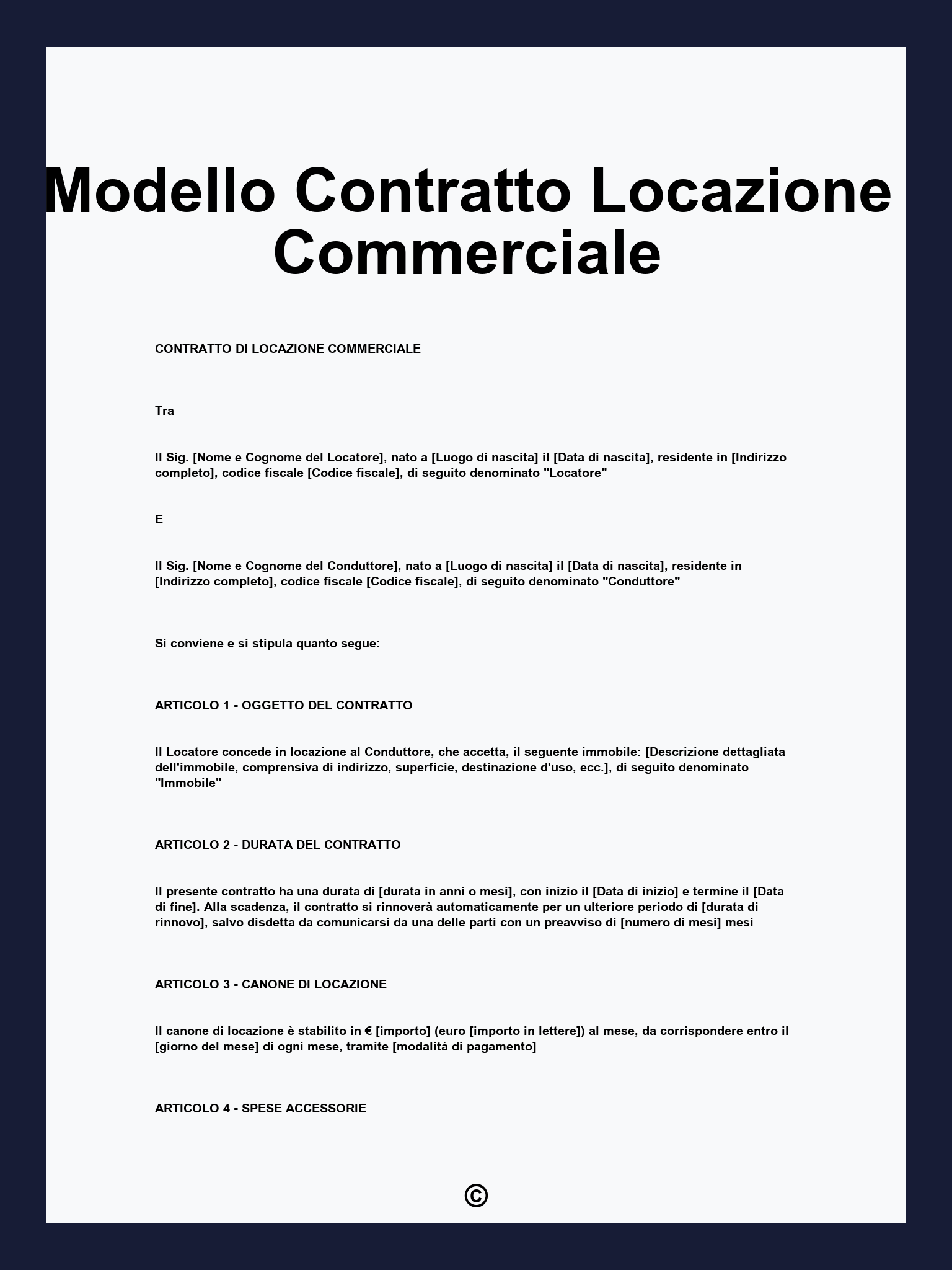 Modello Contratto Locazione Commerciale