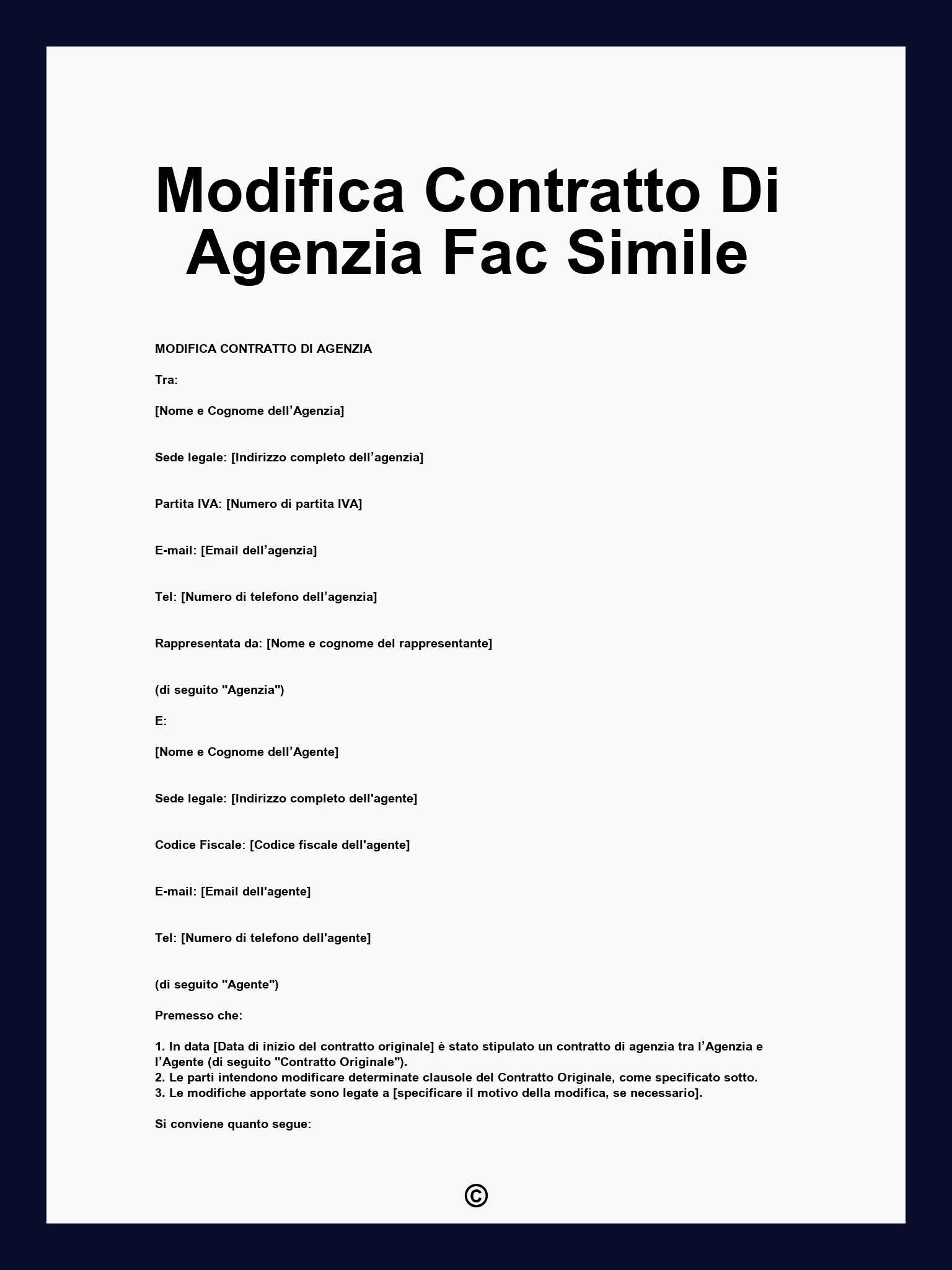 Modifica Contratto Di Agenzia Fac Simile