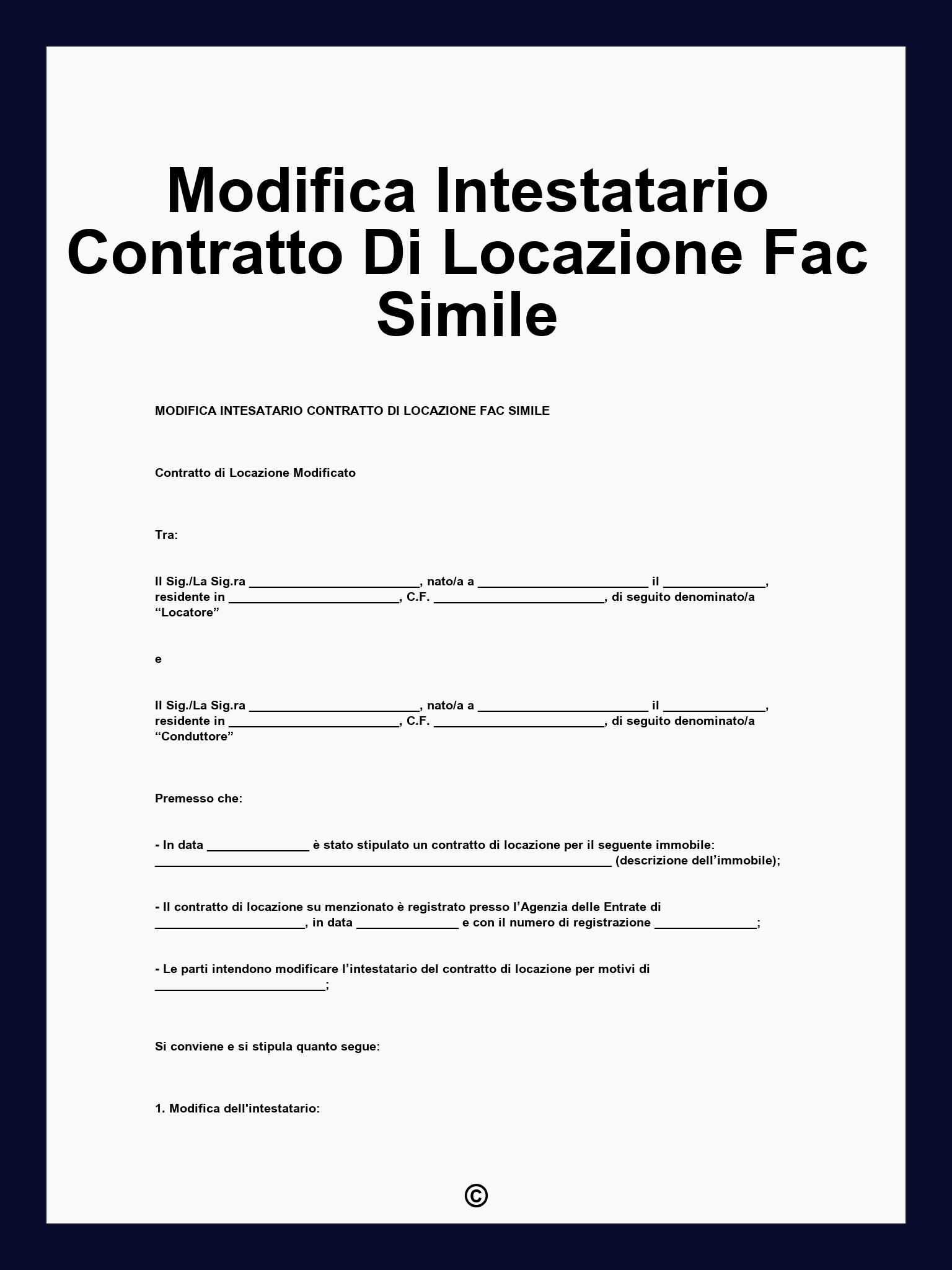 Modifica Intestatario Contratto Di Locazione Fac Simile