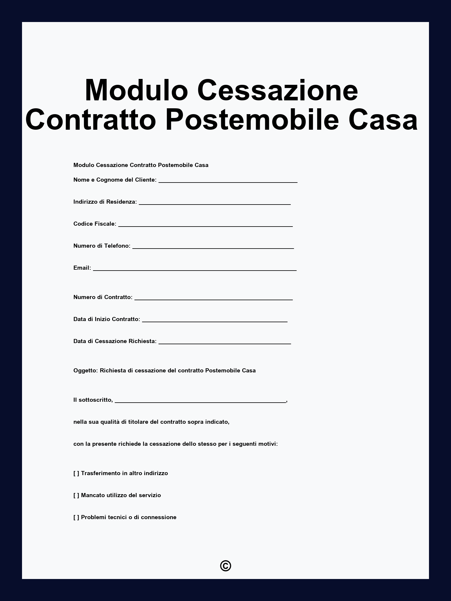 Modulo Cessazione Contratto Postemobile Casa