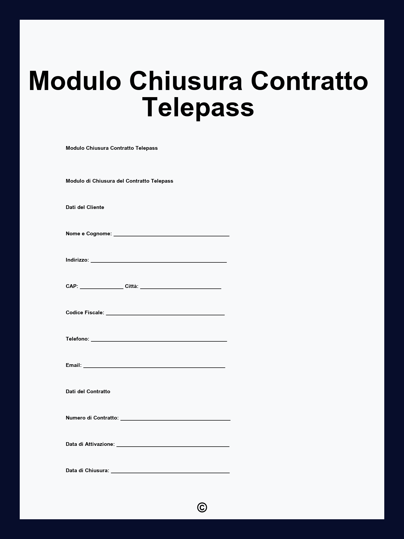 Modulo Chiusura Contratto Telepass