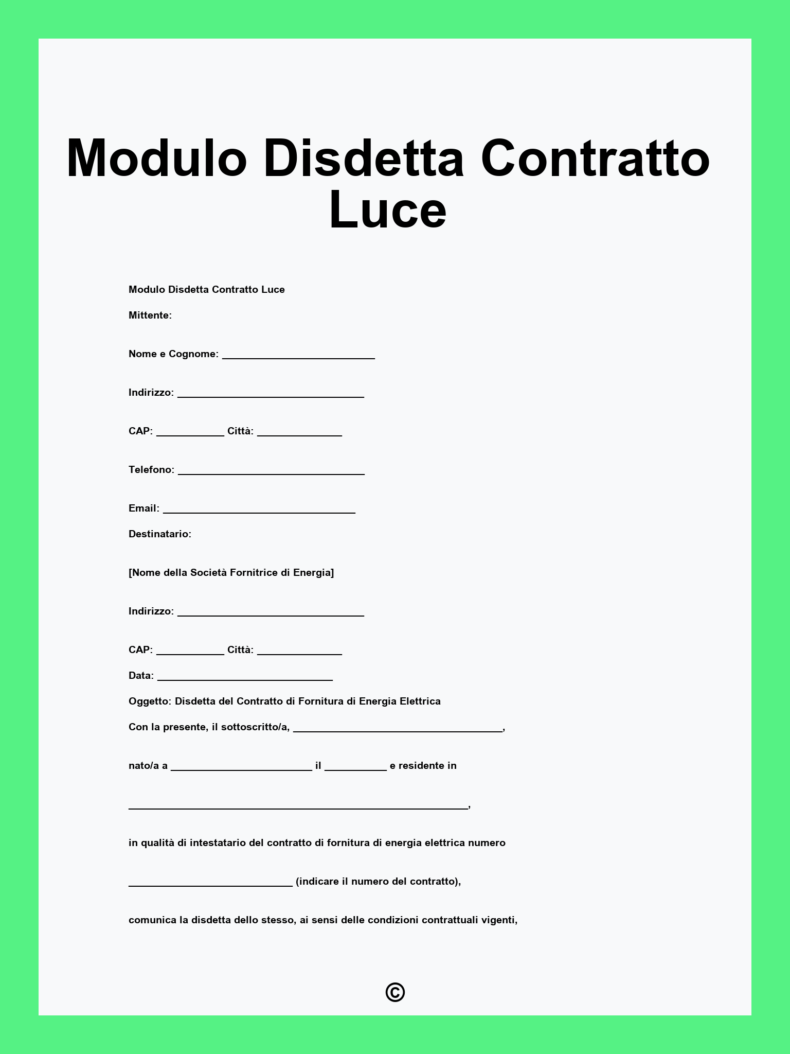 Modulo Disdetta Contratto Luce