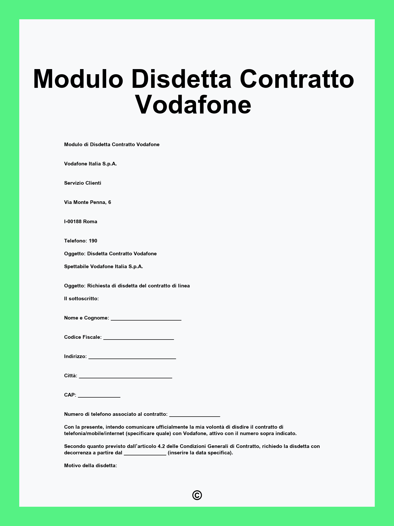 Modulo Disdetta Contratto Vodafone