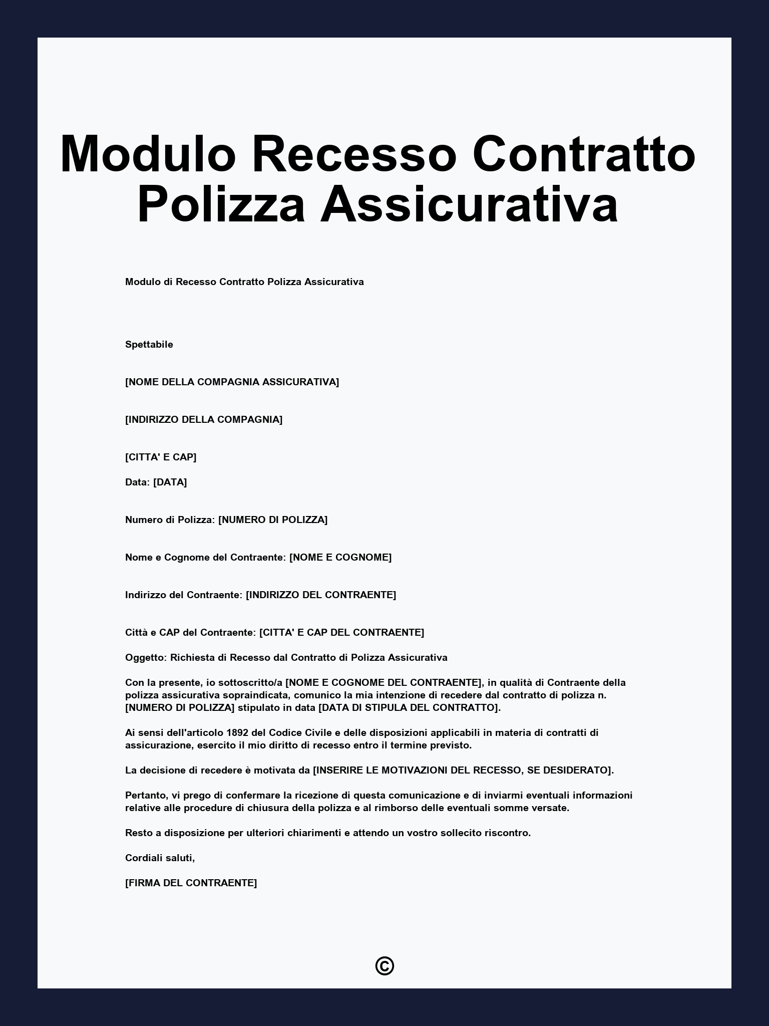 Modulo Recesso Contratto Polizza Assicurativa