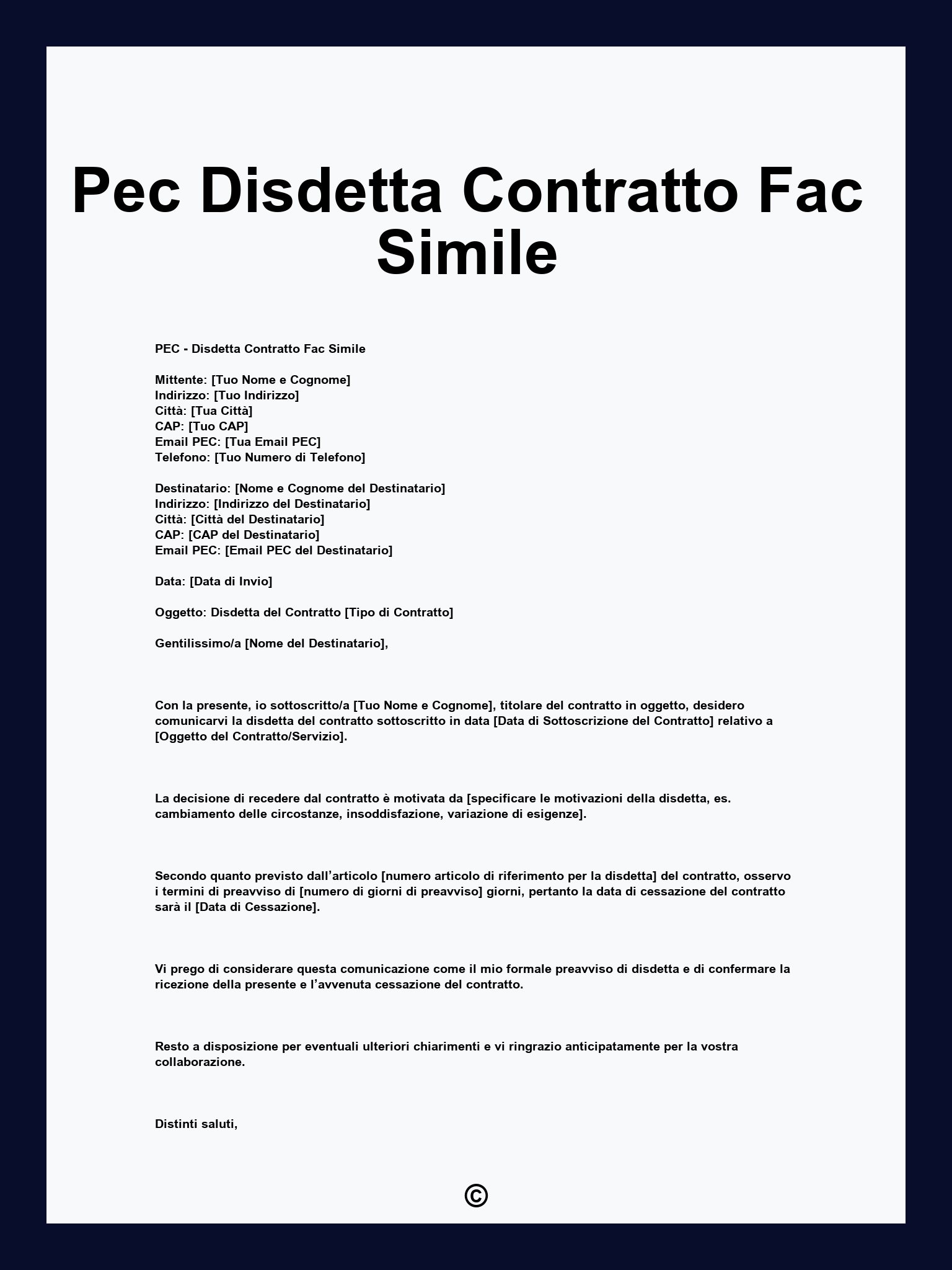 Pec Disdetta Contratto Fac Simile