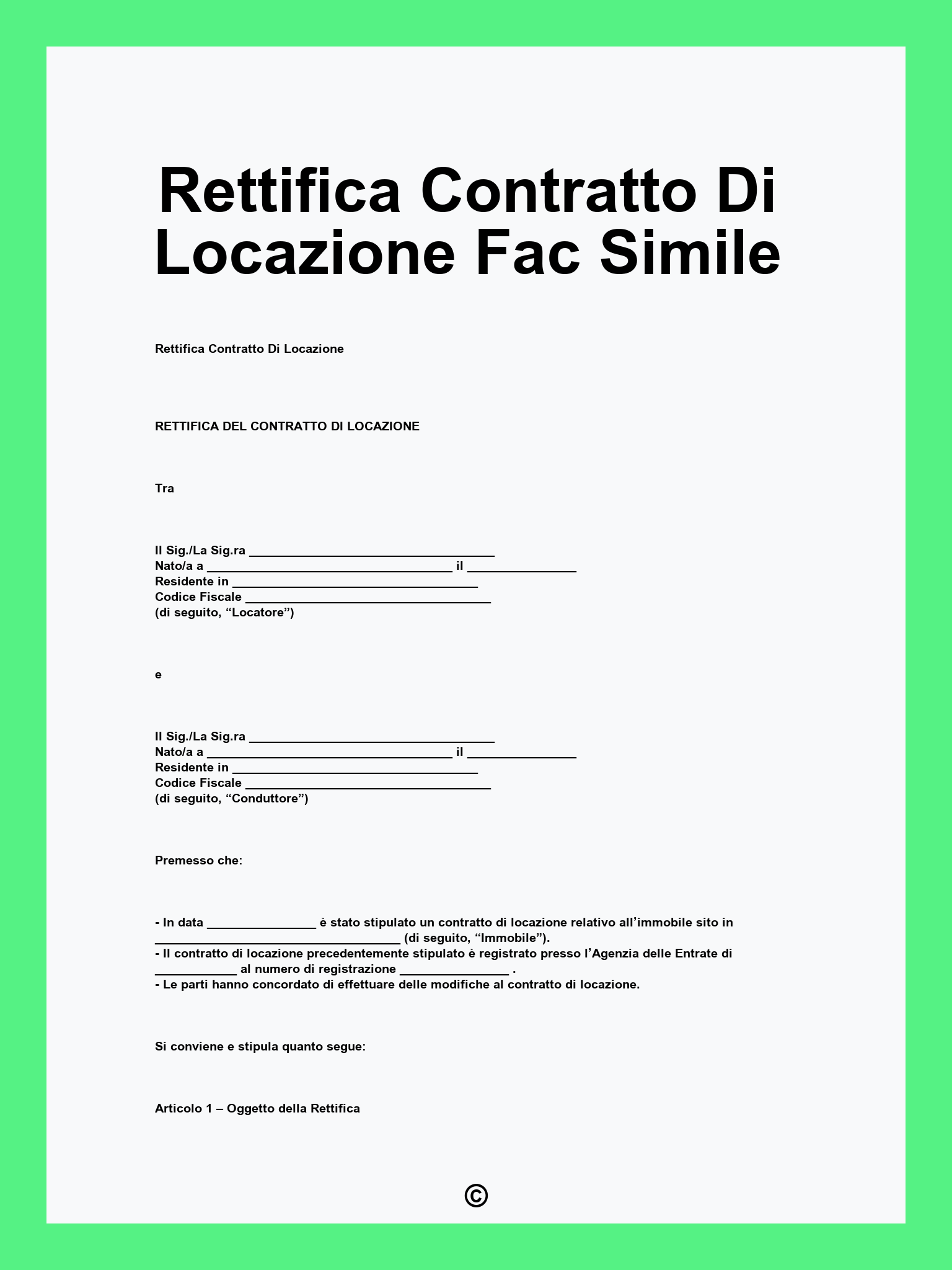 Rettifica Contratto Di Locazione Fac Simile